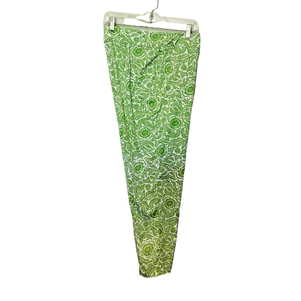 Willi Smith Ankle Pants 10 Green White Floral Stretch Cotton Spandex